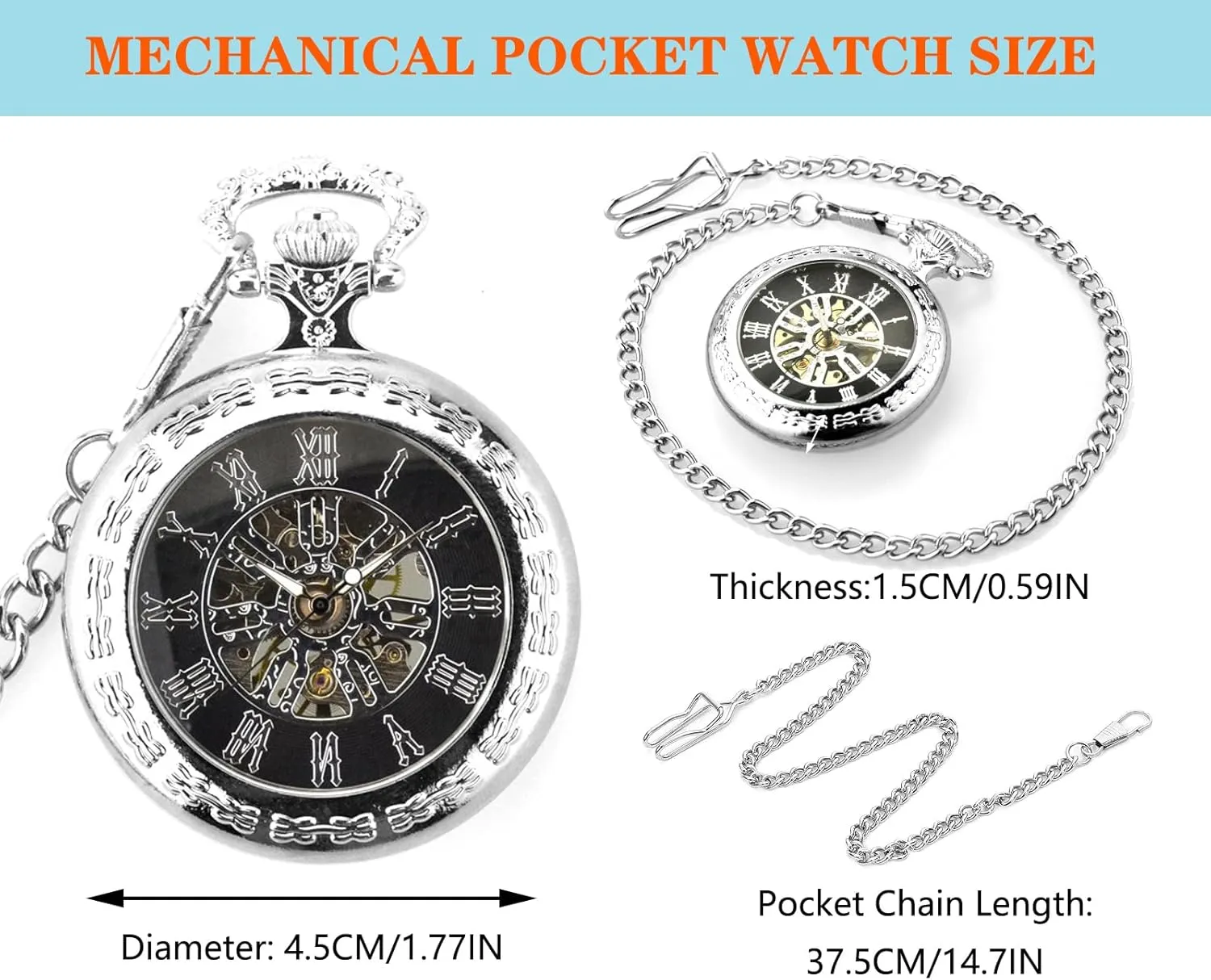 Numerals Pocket Watches with Gift Box for Him Husband Son Dad Father Ddjbdb Hand Wind Mechanical Mens Pocket Watch Transparent bother eternal fumigate patron carbonic inner Roman 