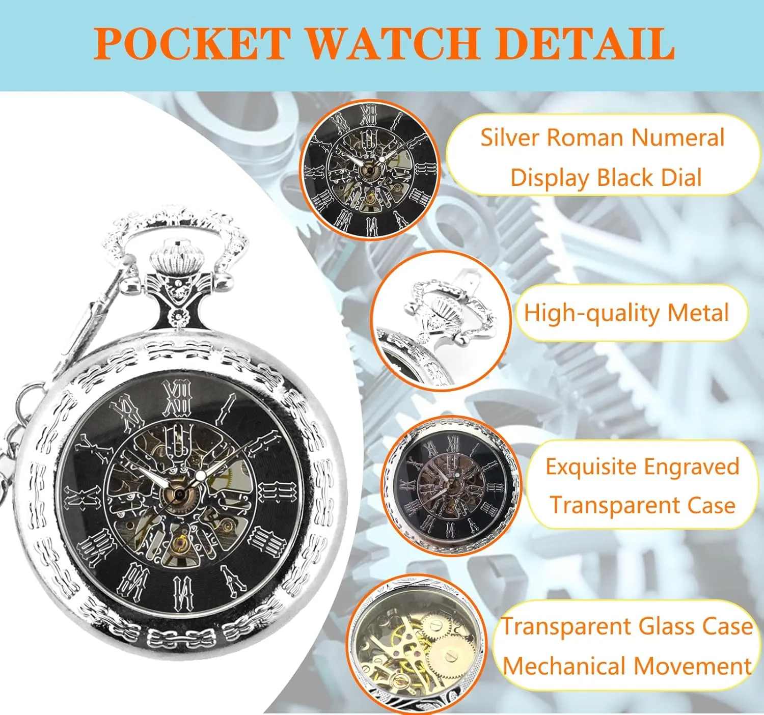 Numerals Pocket Watches with Gift Box for Him Husband Son Dad Father Ddjbdb Hand Wind Mechanical Mens Pocket Watch Transparent bother eternal fumigate patron carbonic inner Roman 