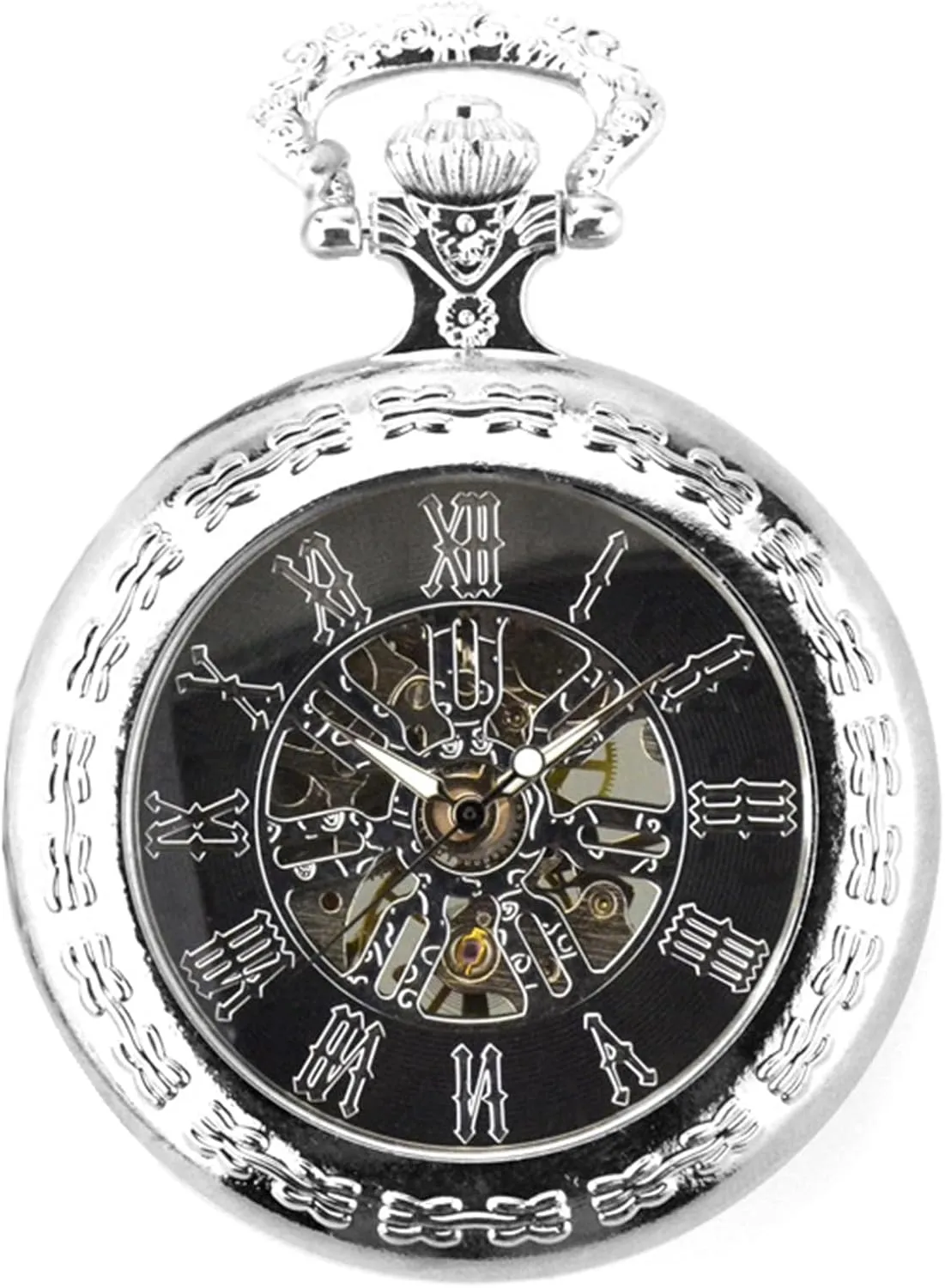 Numerals Pocket Watches with Gift Box for Him Husband Son Dad Father Ddjbdb Hand Wind Mechanical Mens Pocket Watch Transparent bother eternal fumigate patron carbonic inner Roman 