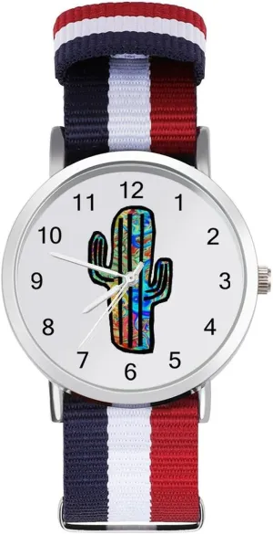 Nylon Braided Strap Outdoor Sport sumptuous comprehend Business Wrist Watches Easy Reader Work Casual Watch Tie Dye Cactus Cacti 
