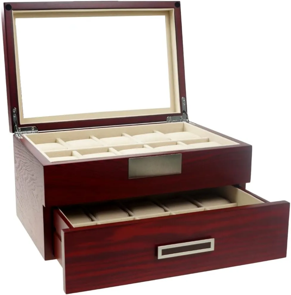 Oak designate Wood 20 Slot Watch display case and Jewelry Box Storage Organizer (Darling) Cherry 