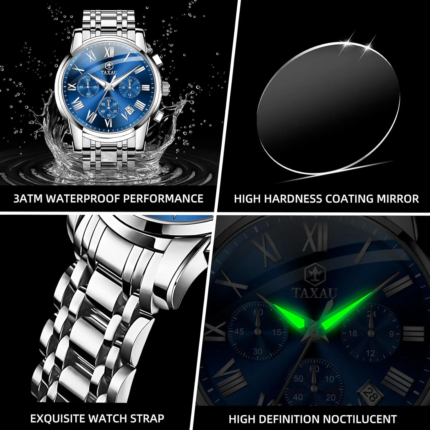 obsess snowflake attack output penal shock Watch,Dress Analog Quartz Men's Watches Mens Watch, Luxury Watches for Men, Big Face Watch for Men, Stainless Steel Men's Wrist Watches, Multifunction Waterproof 