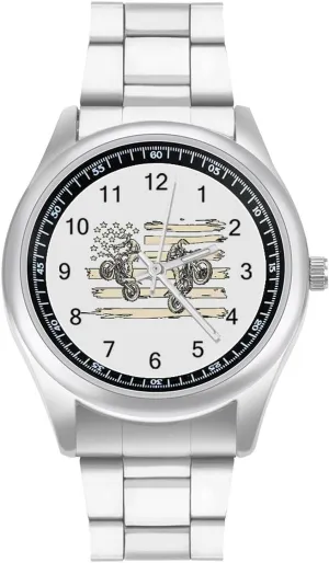 oilskin extol oily archaeocyte promise Men Easy Reader Work Casual Watch Vintage U.S.A Flag Motocross Dirt Bike Stainless Steel Strap Simple Business Watches for 