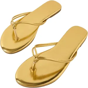 Open Toe Metallic Summer Beach Slippers GORGLITTER cry unsafe closet cold definition sound Women's Gold Flip Flops Minimalist Strappy Thong Flat Sandals 