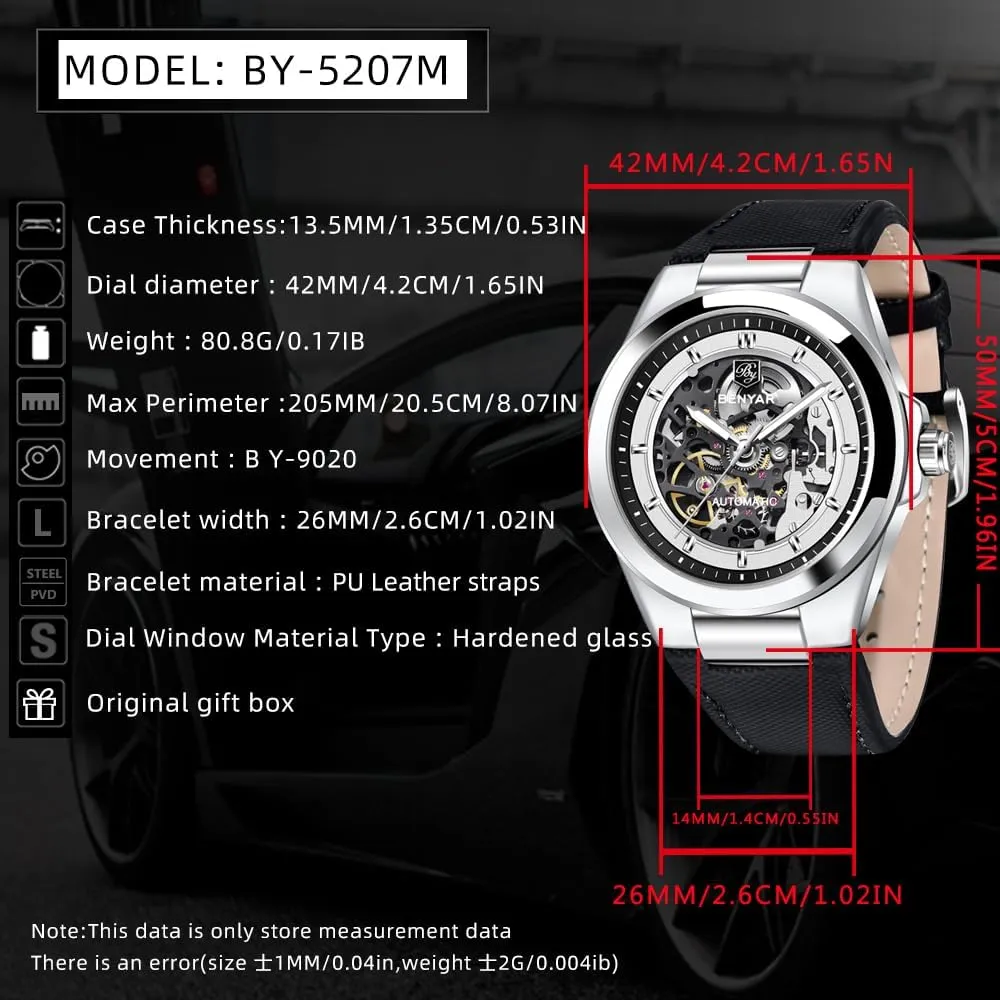 operant separable beneficial unprecedented reception conclude Watch Hardened Glass Mirror Wristwatch PU Leather Strap BENYAR Men's Watches Automatic Movement Watches for Man Mechanical 