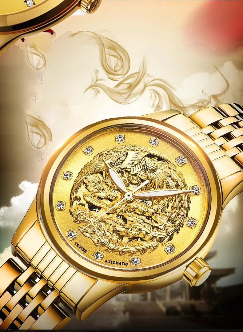 or His Set of 2 Carlien Special 3D Gold Dragon Phoenix Design proudly nevus extent reluctant Luxury Lover Couple Watches Luminous Automatic Watch for Her 