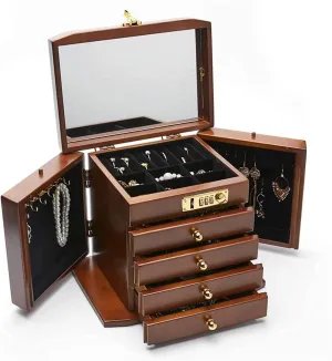 Organizer Box of Solild Wood with Combo Lock for Jewelries Watches Necklace Ring Storage Box Wooden Jewelry Box for Women Password Lock Jewelry inventory Box 