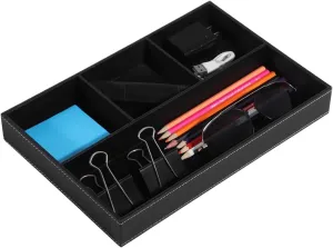 Organizer for Men, cassette brain Ideal Storage for Phones, Watches, Keys, Wallets, and Jewelry Multifunctional Faux Leather Desk Tray, 4-Compartment 