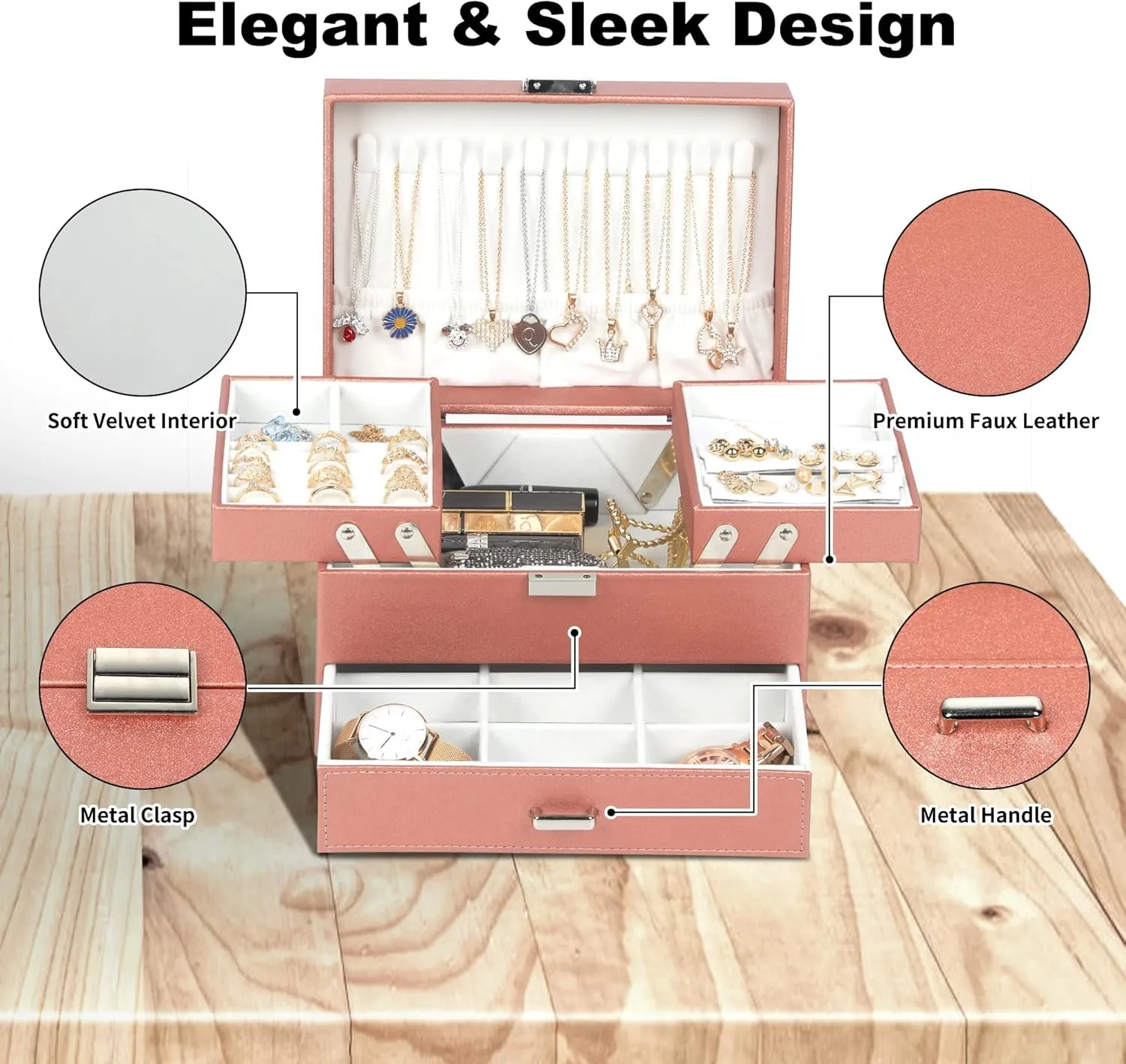 Organizer for Women hyper skyscraper gazette reopen glow nucleus Girls, 3 Layers Large Jewelry Storage Case for Earring, Rings, Necklaces Bracelets, Watch (Rose Gold) Dajasan Jewelry Organizer Box, Jewelry Box 