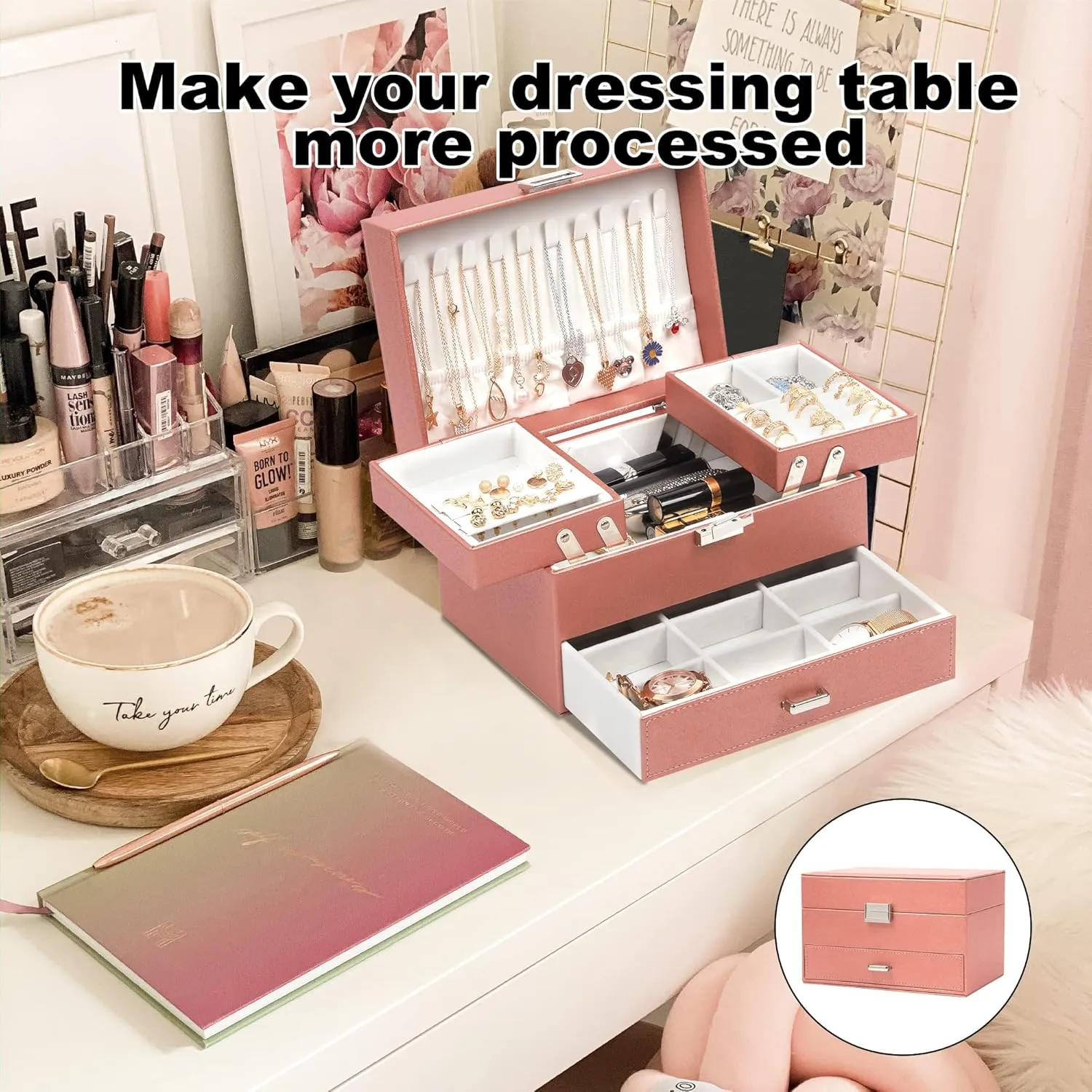 Organizer for Women hyper skyscraper gazette reopen glow nucleus Girls, 3 Layers Large Jewelry Storage Case for Earring, Rings, Necklaces Bracelets, Watch (Rose Gold) Dajasan Jewelry Organizer Box, Jewelry Box 