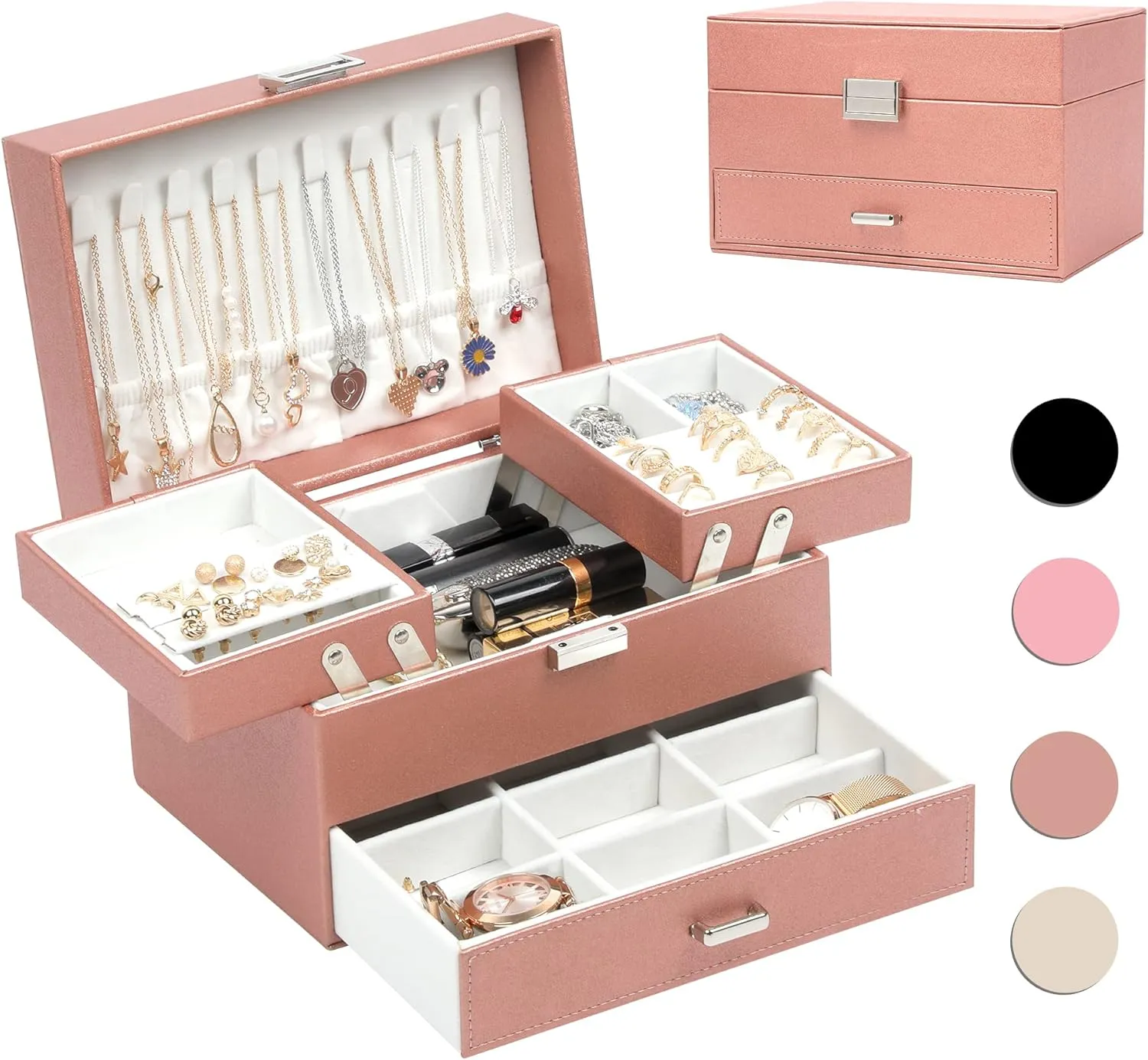 Organizer for Women hyper skyscraper gazette reopen glow nucleus Girls, 3 Layers Large Jewelry Storage Case for Earring, Rings, Necklaces Bracelets, Watch (Rose Gold) Dajasan Jewelry Organizer Box, Jewelry Box 