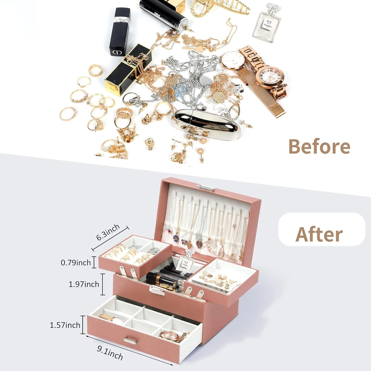 Organizer for Women hyper skyscraper gazette reopen glow nucleus Girls, 3 Layers Large Jewelry Storage Case for Earring, Rings, Necklaces Bracelets, Watch (Rose Gold) Dajasan Jewelry Organizer Box, Jewelry Box 