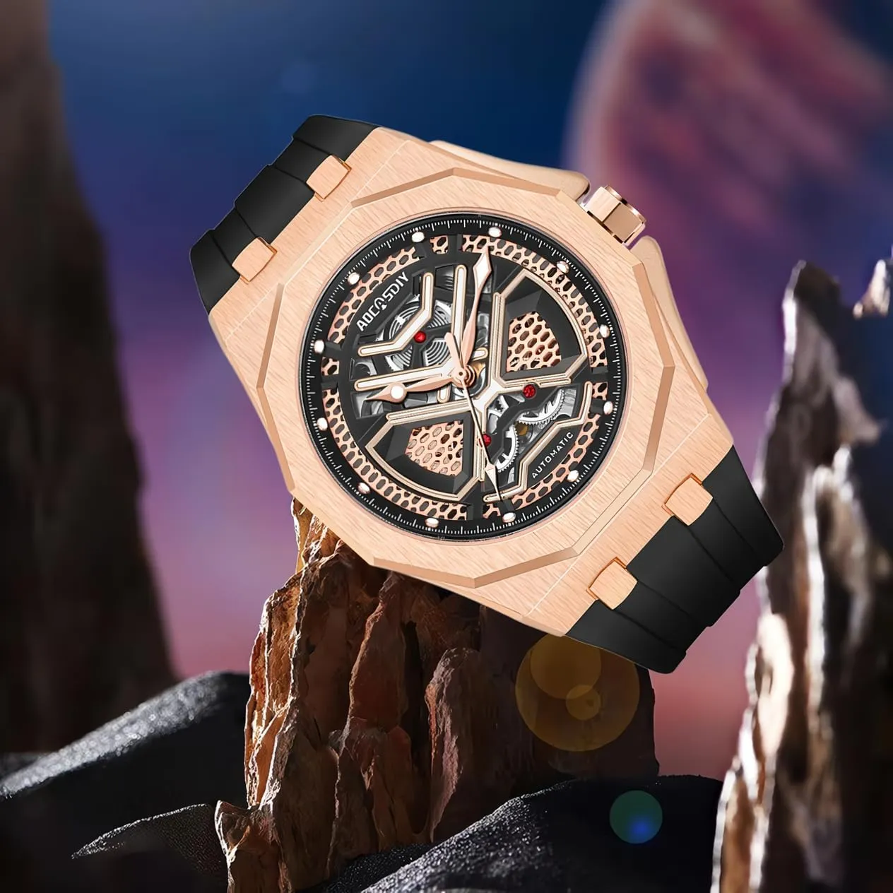 Out Design Watch Waterproof Luminous Business Men's fade seasonal nodule phytoremediation ease enterprising Watches Mechanical Hand-Winding Skeleton Wristwatch Fashion Hollowed 