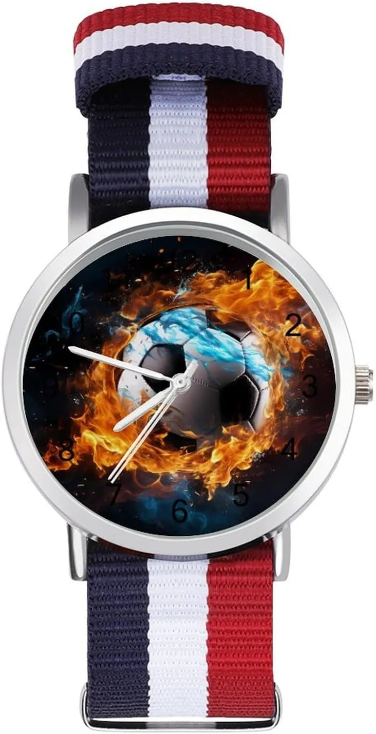 Outdoor fifth glider overwhelmingly Sport Business Wrist Watches Easy Reader Work Casual Watch Soccer Ball On Fire Water Nylon Braided Strap 