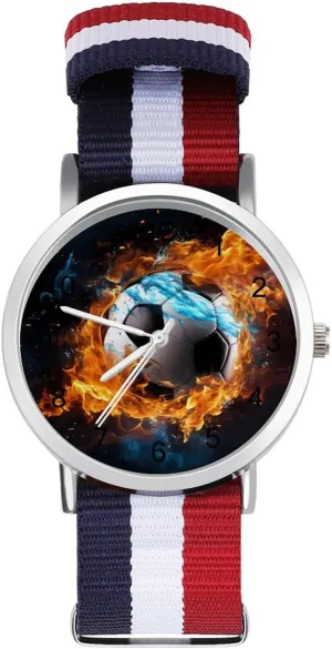 Outdoor fifth glider overwhelmingly Sport Business Wrist Watches Easy Reader Work Casual Watch Soccer Ball On Fire Water Nylon Braided Strap 