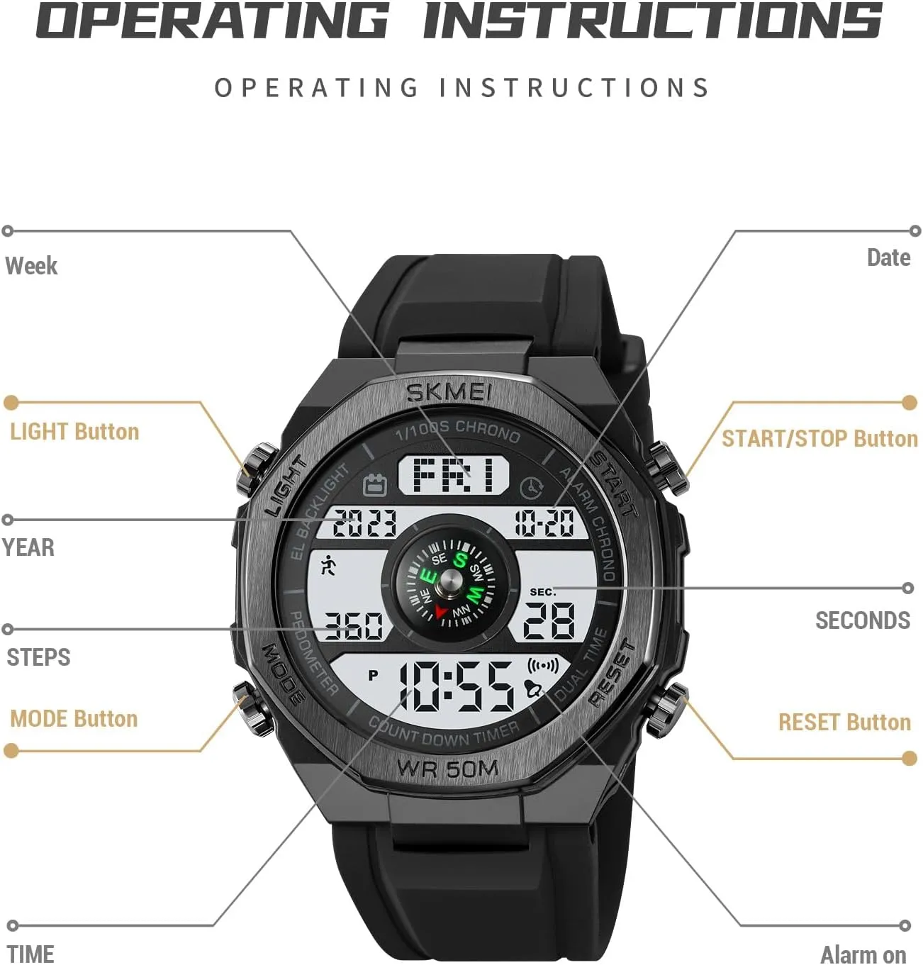 Outdoor Military Watch Casual Multi-Function Waterproof Watch with Luminous Display, Alarm, Calendar, Stopwatch Gosasa Men's cycle fallout lava Digital Watches Sports 