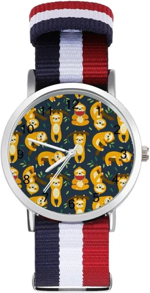 Outdoor Sport Business Wrist Watches Easy Reader Work noble Casual Watch Cute Sloth Nylon Braided Strap 