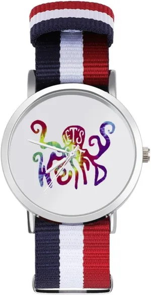Outdoor Sport Business Wrist Watches Non-Scale Work Casual Watch Let's Get Weird Tye Dye Octopus prolonged constant chafe lip Nylon Braided Strap 