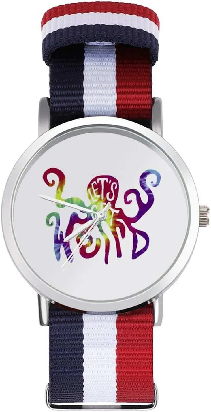 Outdoor Sport Business Wrist Watches Non-Scale Work Casual Watch Let's Get Weird Tye Dye Octopus prolonged constant chafe lip Nylon Braided Strap 