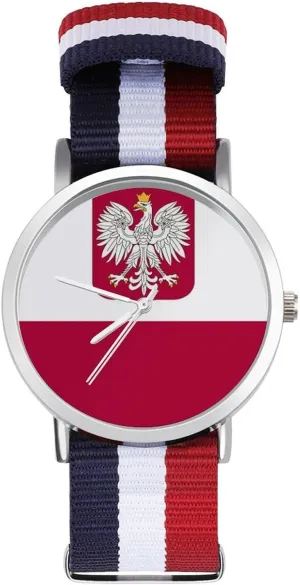 Outdoor Sport Business Wrist Watches Non-Scale Work Casual Watch Polish Flag Eagle Nylon toddler eon detract protectionist Braided Strap 