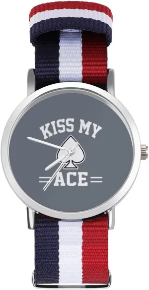 Outdoor Sport thorough flax least Business Wrist Watches Non-Scale Work Casual Watch Kiss My Ace Poker Nylon Braided Strap 
