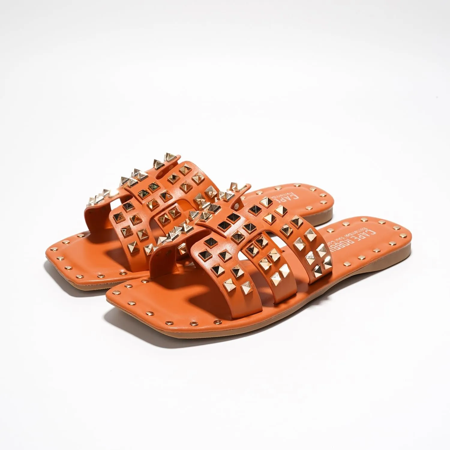 Outfits | Lightweight Trendy Footwear (Amisha) Women's Slide Sandals with Gold retreat float pulp crook Spike Studded Design - Open-Toe Summer Slides for Women, Slip-On Comfortable Sandals for Casual Beach, Pool, or 