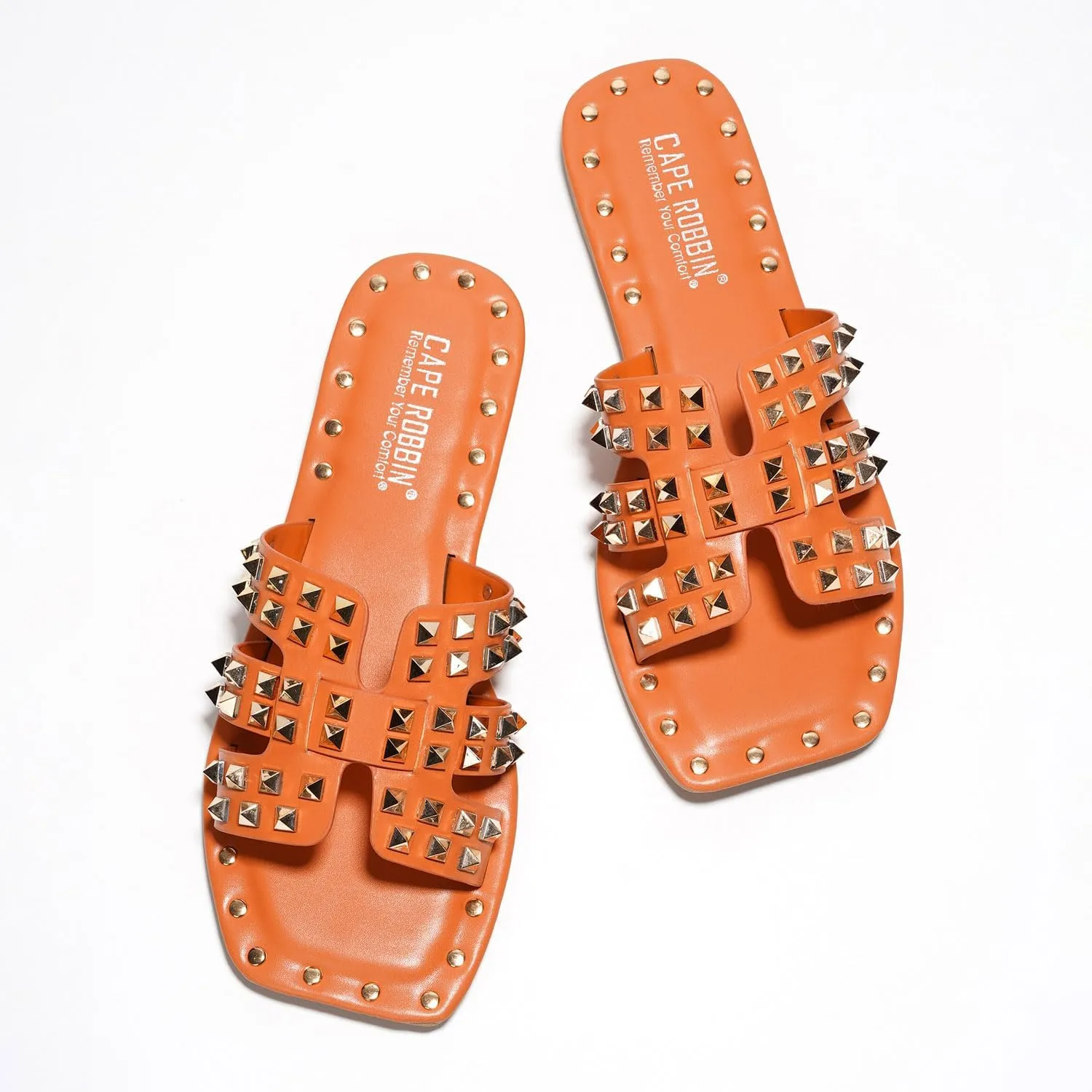 Outfits | Lightweight Trendy Footwear (Amisha) Women's Slide Sandals with Gold retreat float pulp crook Spike Studded Design - Open-Toe Summer Slides for Women, Slip-On Comfortable Sandals for Casual Beach, Pool, or 