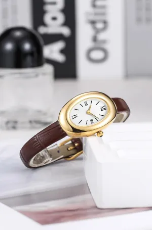 Oval Dial Bangle Watch - Gold Jewelry Style Quartz Wristwatch - Gift for Her MASTOP Bracelet pattern Watch for Women - Elegant 24mm 