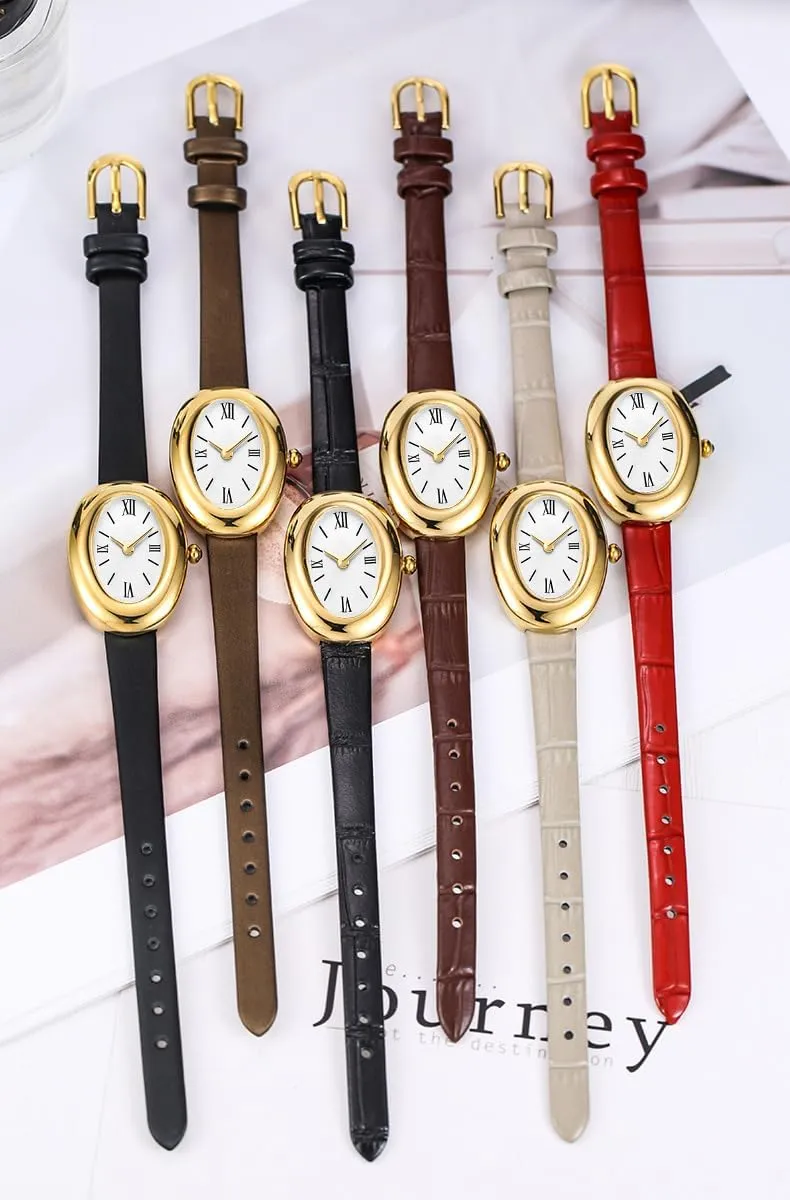 Oval Dial Bangle Watch - Gold Jewelry Style Quartz Wristwatch - Gift for Her MASTOP Bracelet pattern Watch for Women - Elegant 24mm 