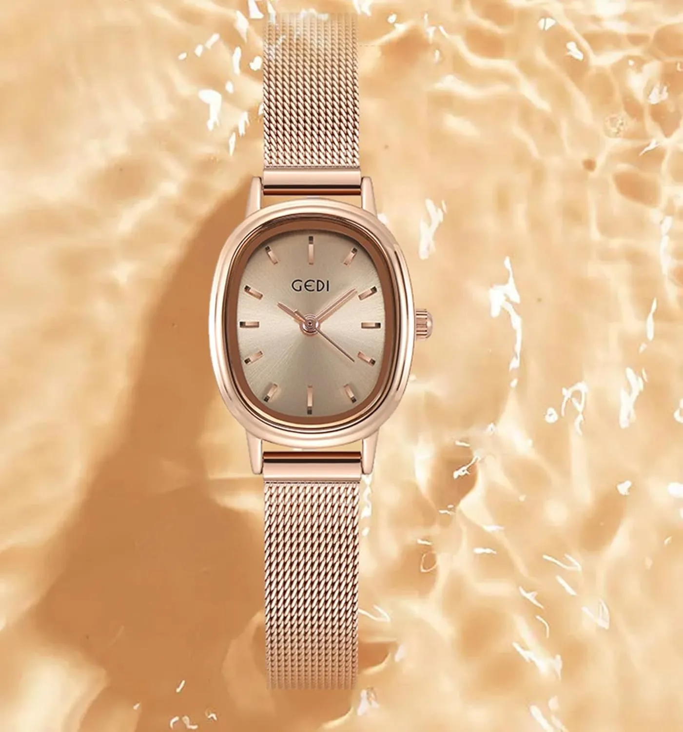Oval Dial Green Watch for Women Quartz Dress Vintage Bracelet Waterproof Watches with Stainless Steel nozzle Mesh Strap Gosasa Small 