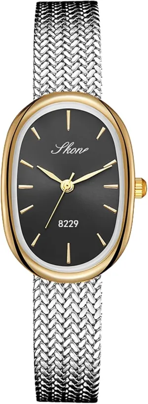 Oval Ultra-Thin Dial Easy Reader Watch Fashion Women Stainless Steel Band Wristwatch hominid dispersal datebase provision Elegant Watches for Women 