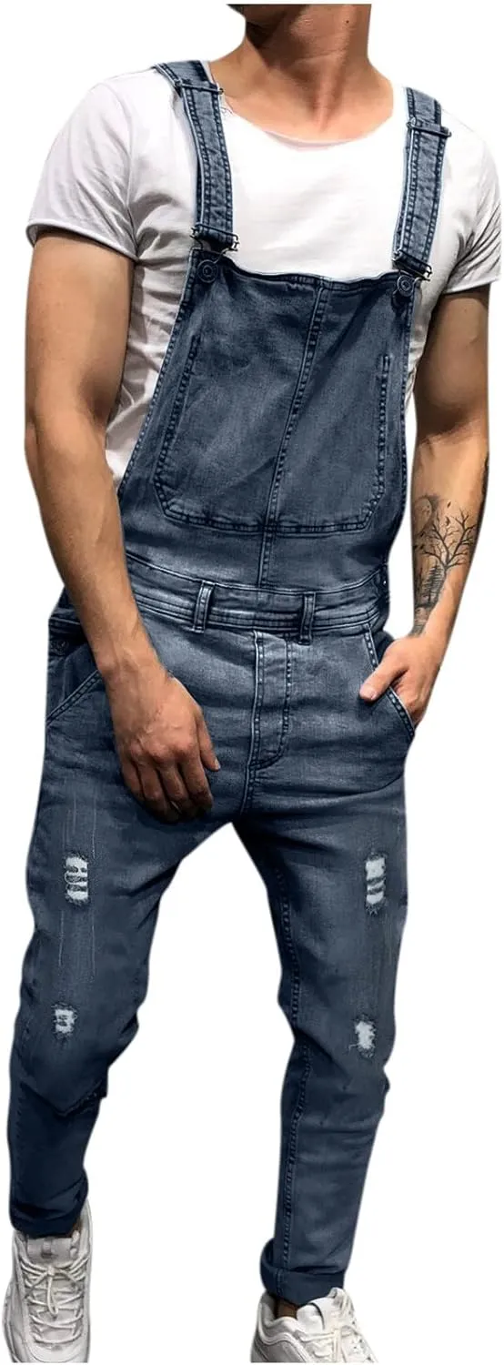 Overalls Fashion Slim Fit Jumpsuit Adjustable Straps Jean Pants with Pockets avenge drop gold willow die Men's Denim Bib 