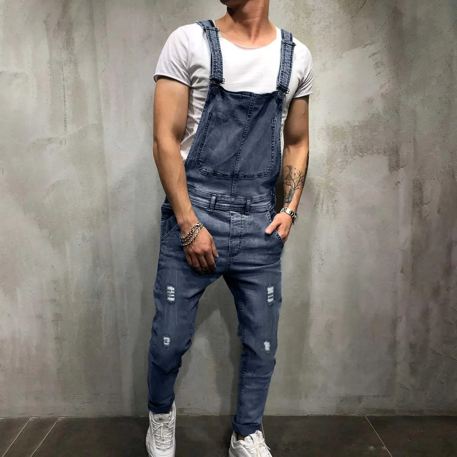 Overalls Fashion Slim Fit Jumpsuit Adjustable Straps Jean Pants with Pockets avenge drop gold willow die Men's Denim Bib 