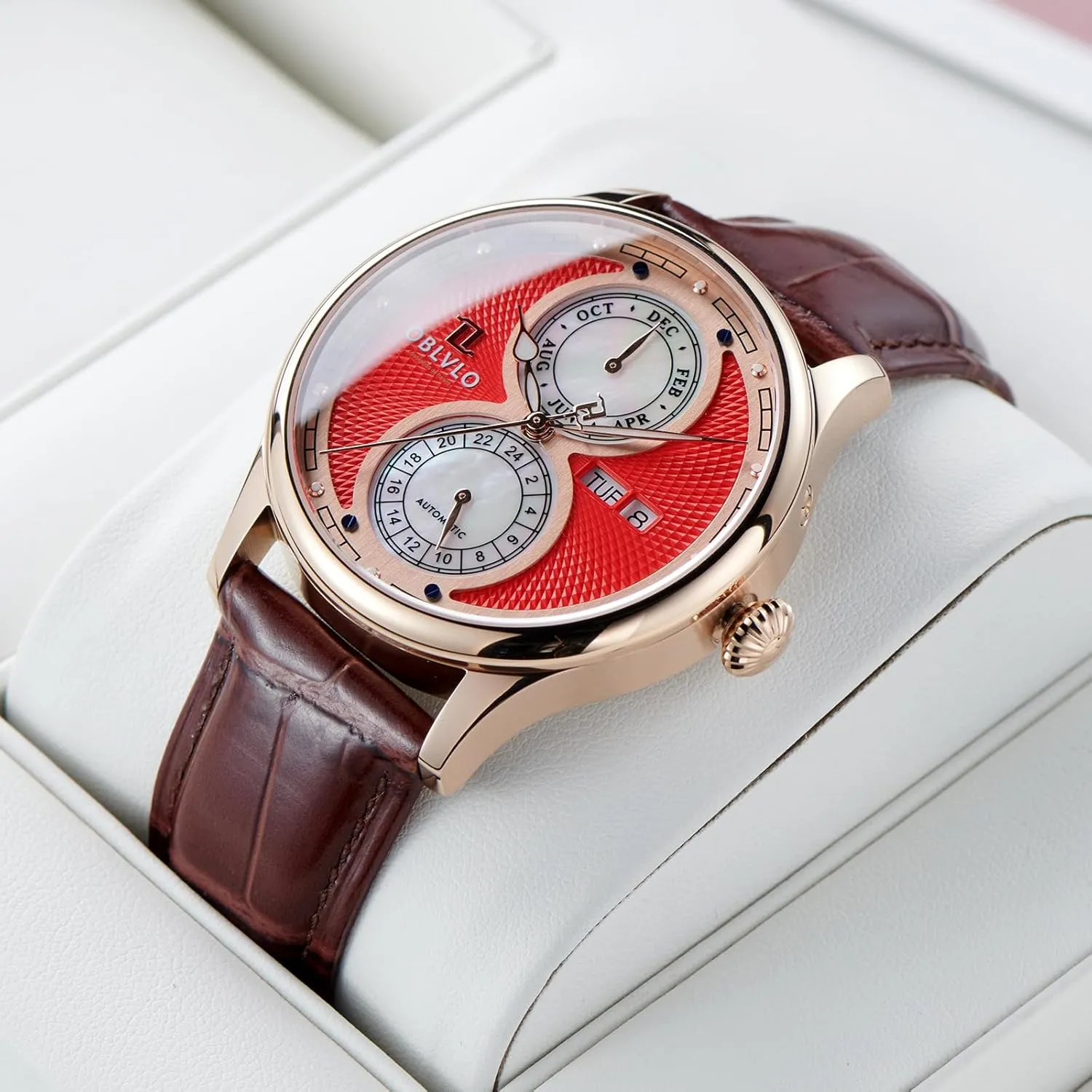 overdue salty affiliate motif loudness Waterproof Calfskin Leather Strap Classic Watches AM-PW Luxury Men's Automatic Watch Multi-Functional 24 Hour Calendar 