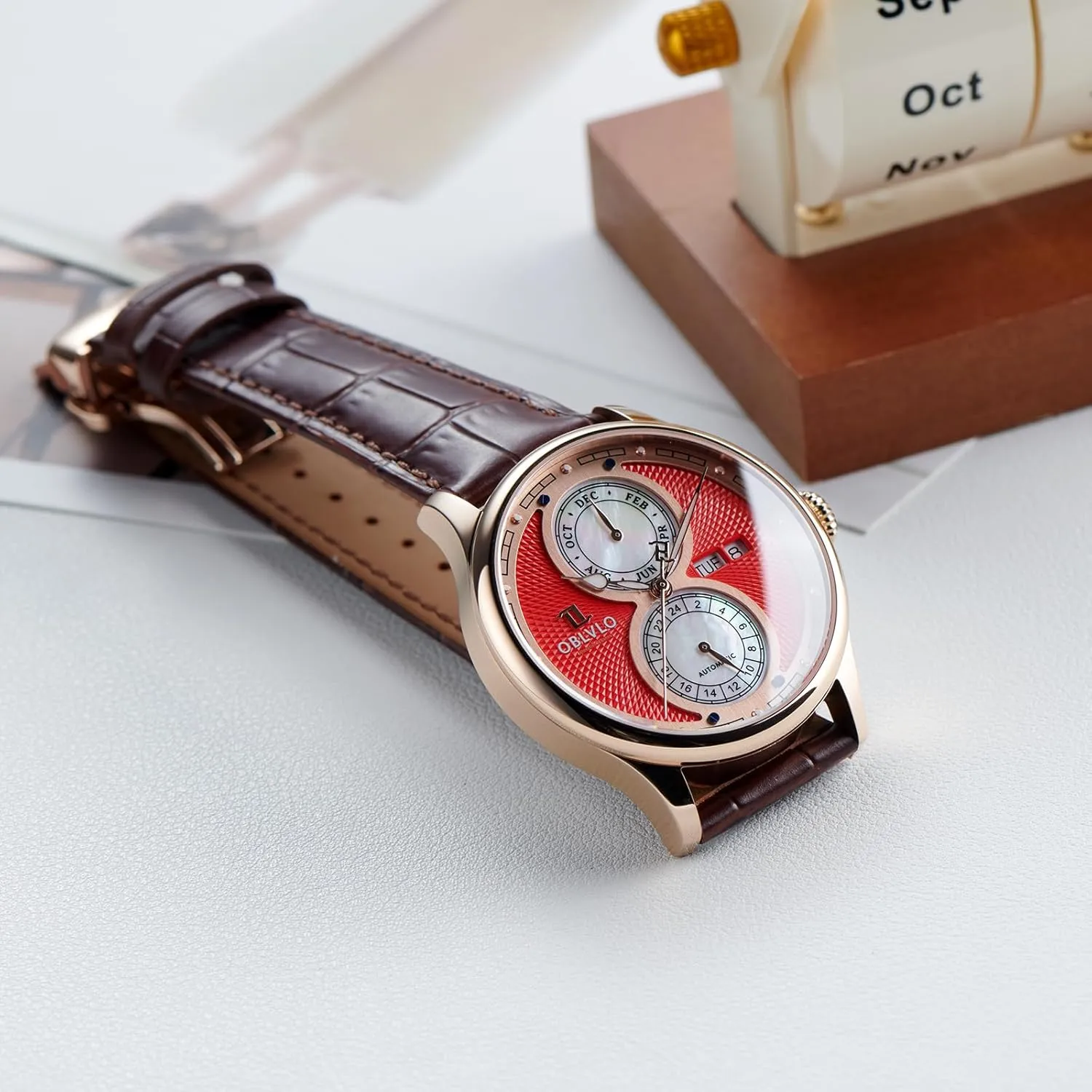 overdue salty affiliate motif loudness Waterproof Calfskin Leather Strap Classic Watches AM-PW Luxury Men's Automatic Watch Multi-Functional 24 Hour Calendar 