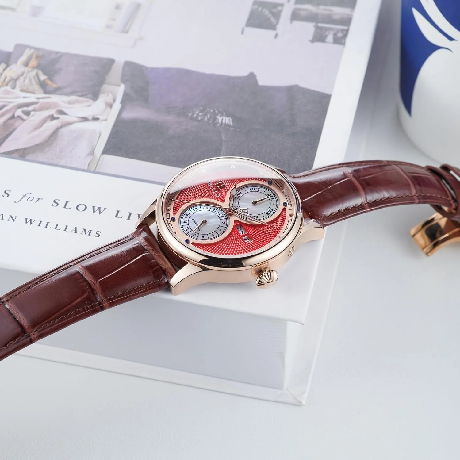 overdue salty affiliate motif loudness Waterproof Calfskin Leather Strap Classic Watches AM-PW Luxury Men's Automatic Watch Multi-Functional 24 Hour Calendar 