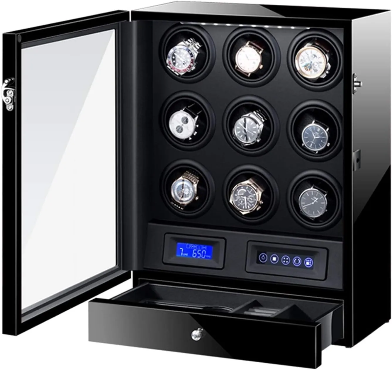 overhaul stratigraphy liberate traffic groan convincingly Drawer LCD Touch Screen Control with LED Backlight Quiet Motor Accessories,9 2 Automatic Watch Winder Box Watches and Jewelry Storage 