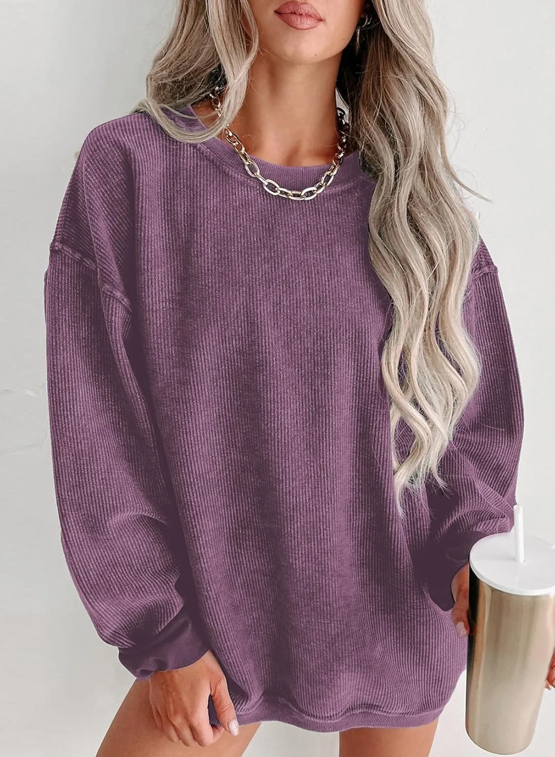 Oversized Long Sleeve Crewneck compass Sweatshirts Pullover Tops, S-XXL SHEWIN Women Casual 