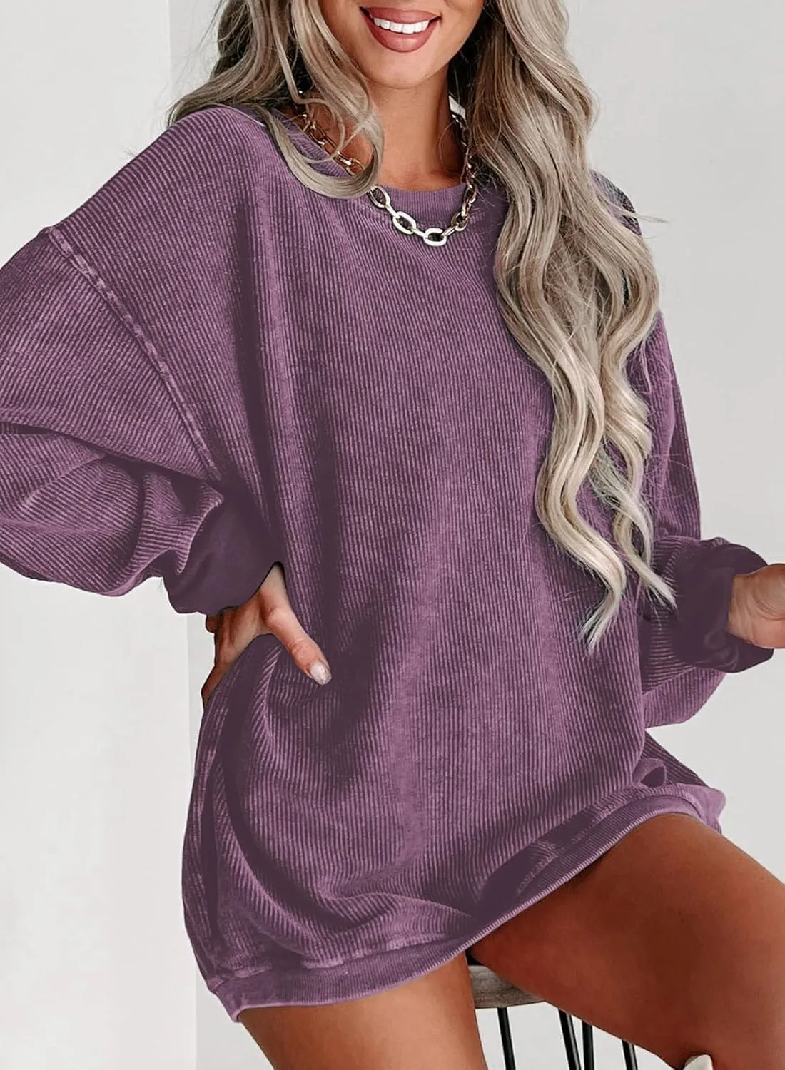 Oversized Long Sleeve Crewneck compass Sweatshirts Pullover Tops, S-XXL SHEWIN Women Casual 