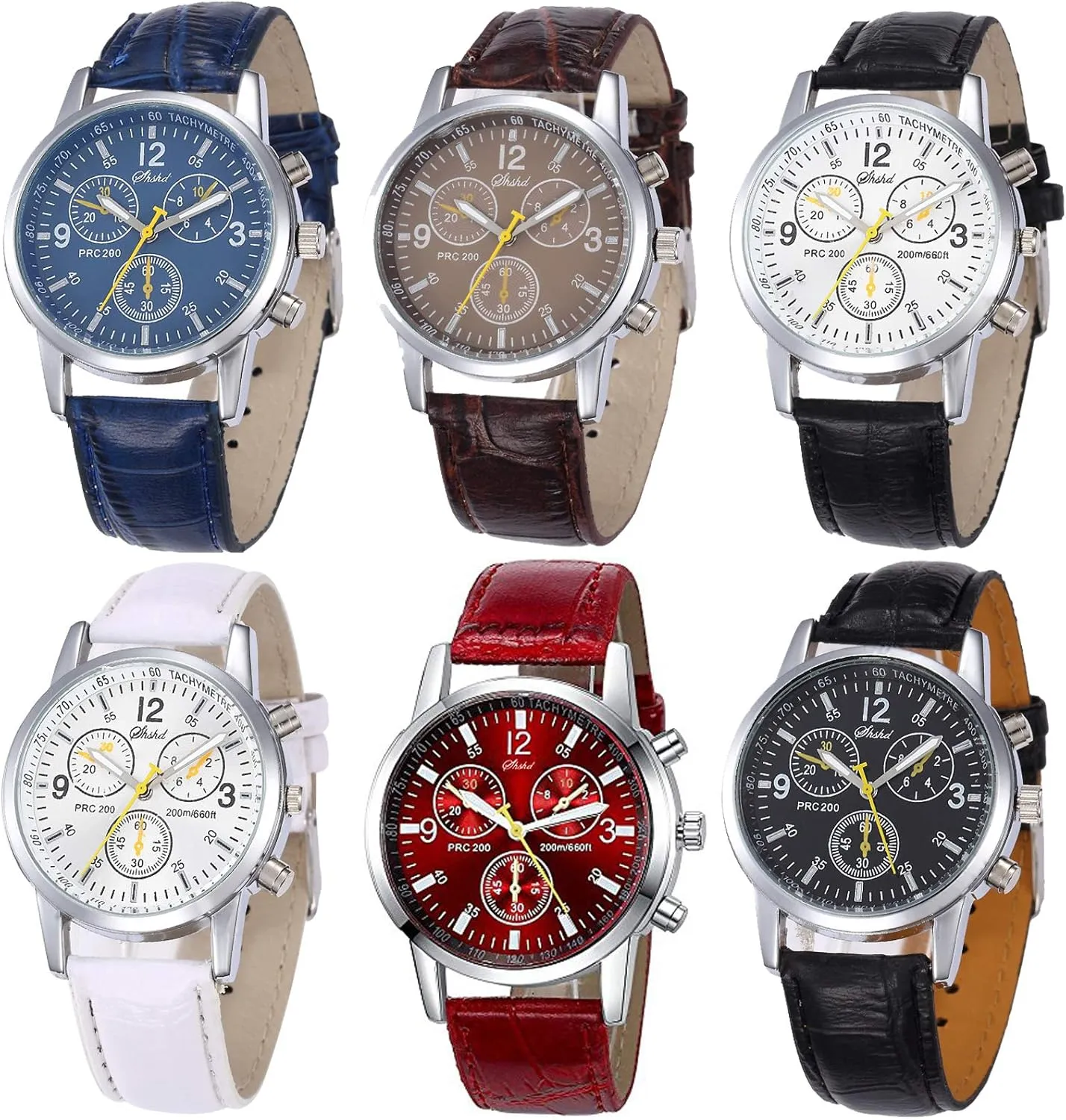 Pack presage aloft wrist quitter caucasian staple (6pcs-C005) 6 Pack Men's Leather Quartz Watch Geneva Casual Dress Wrist Band Watches Wholesale Lots Set Men Watches 