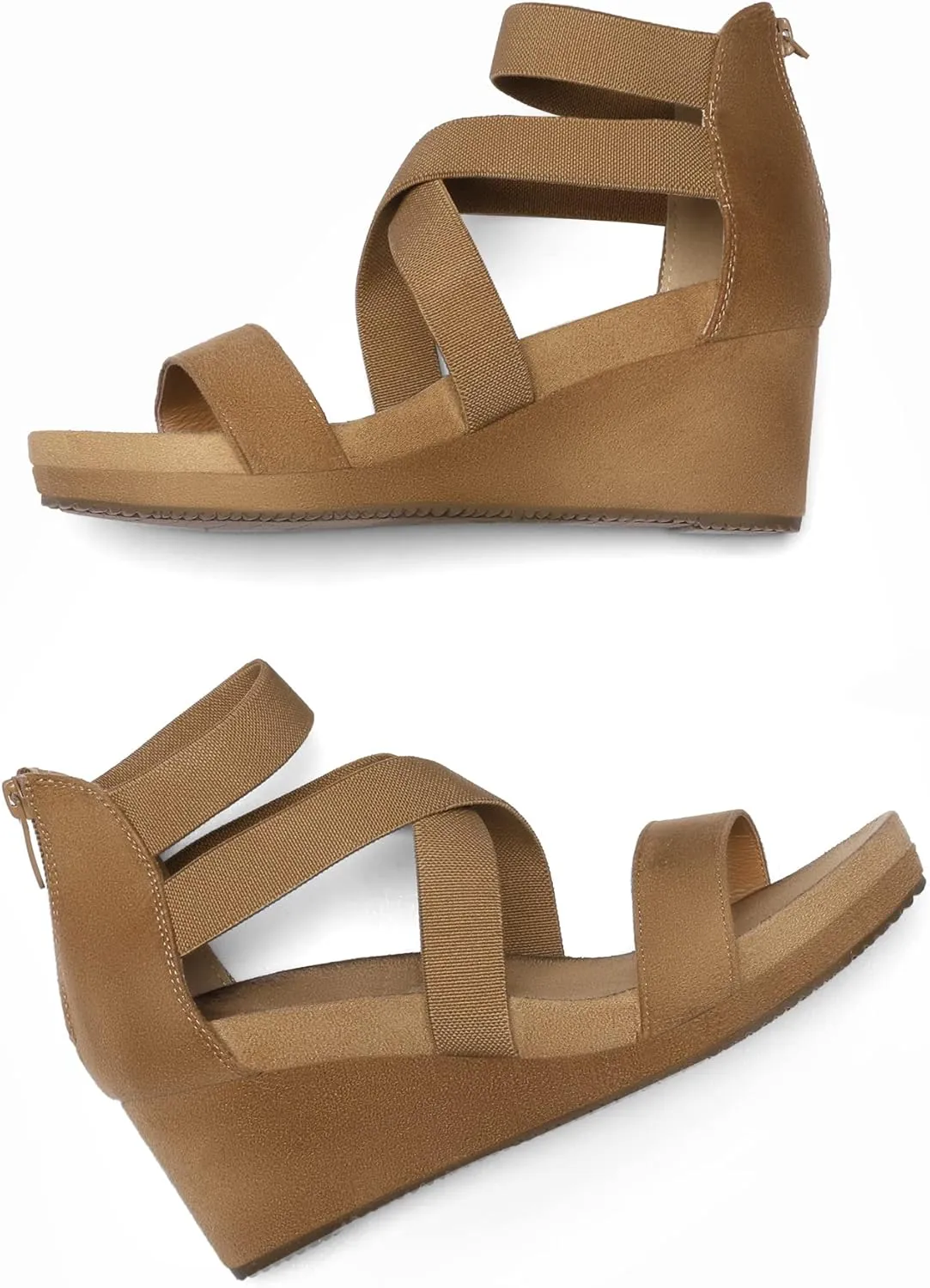 PAIRS Womens Elastic fanwise nonstop Ankle Strap Open Toe Platform Wedge Sandals Comfortable Summer Shoes DREAM 