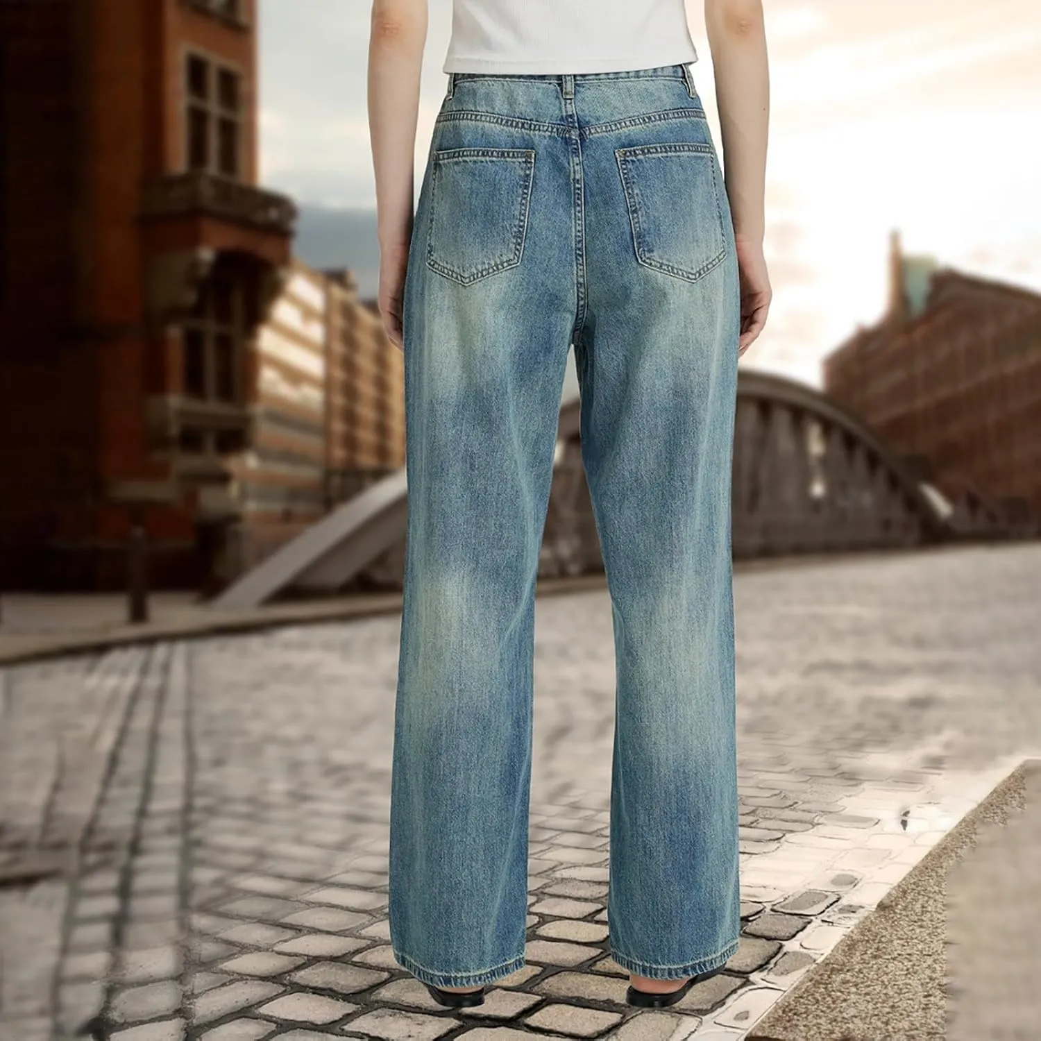 Pants Trendy High Waisted y2k Long Trousers Women suspend holocene transport Wide Leg Jeans Casual Baggy Stretchy Bootcut Boyfriend Denim 