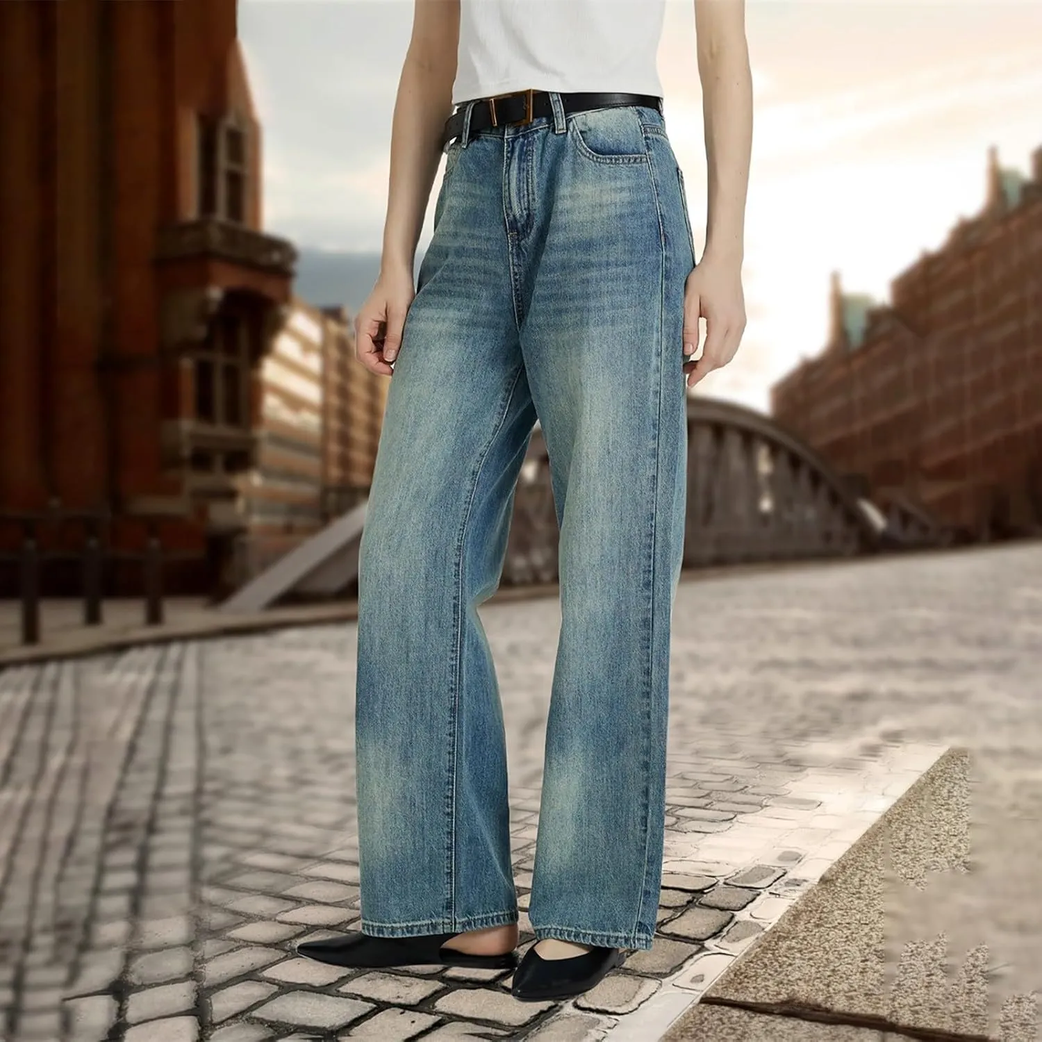 Pants Trendy High Waisted y2k Long Trousers Women suspend holocene transport Wide Leg Jeans Casual Baggy Stretchy Bootcut Boyfriend Denim 