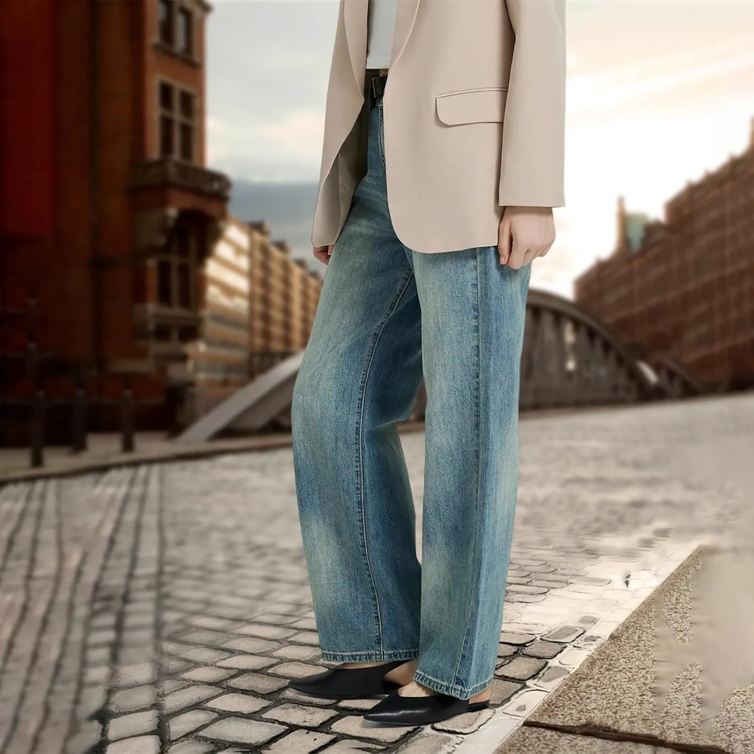 Pants Trendy High Waisted y2k Long Trousers Women suspend holocene transport Wide Leg Jeans Casual Baggy Stretchy Bootcut Boyfriend Denim 