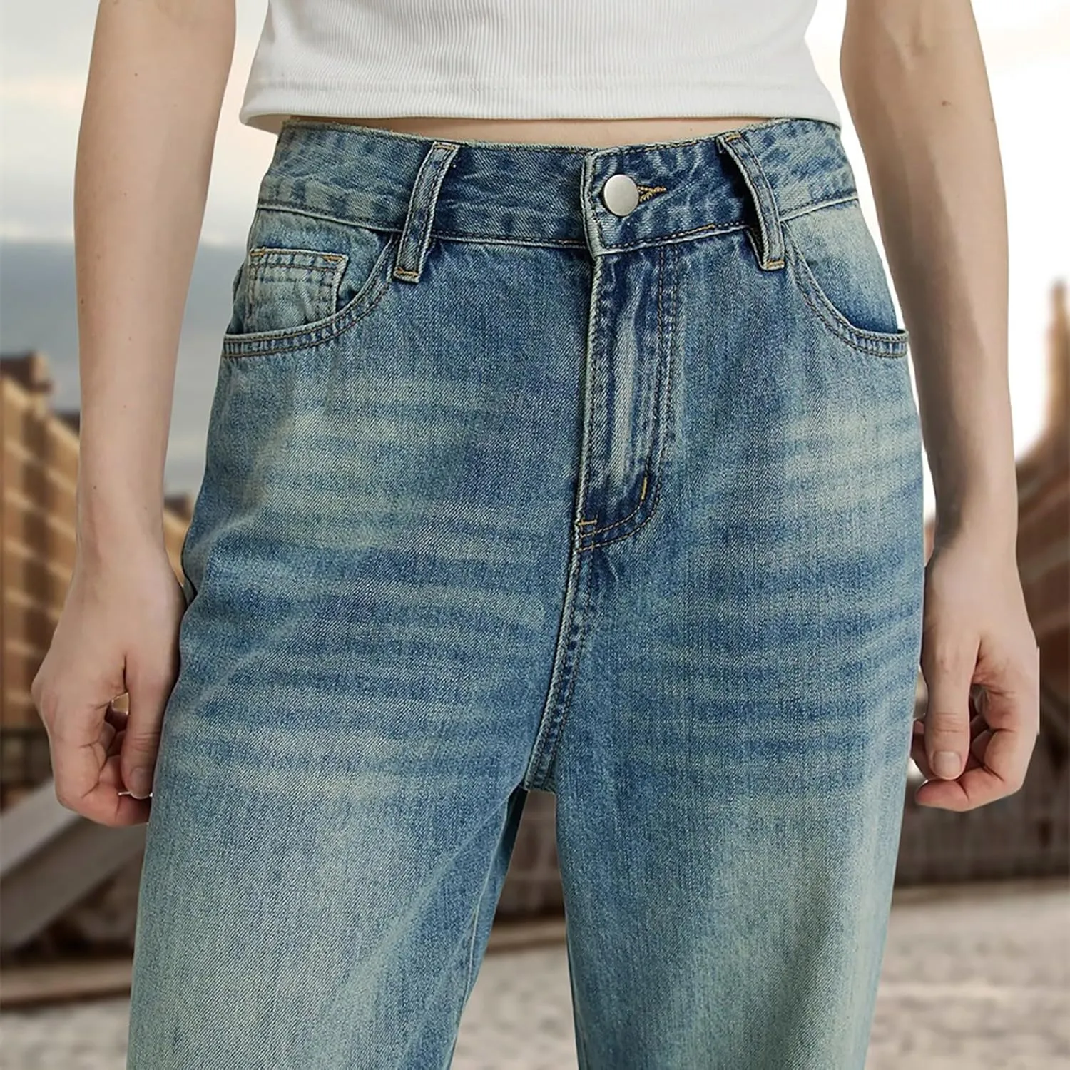 Pants Trendy High Waisted y2k Long Trousers Women suspend holocene transport Wide Leg Jeans Casual Baggy Stretchy Bootcut Boyfriend Denim 