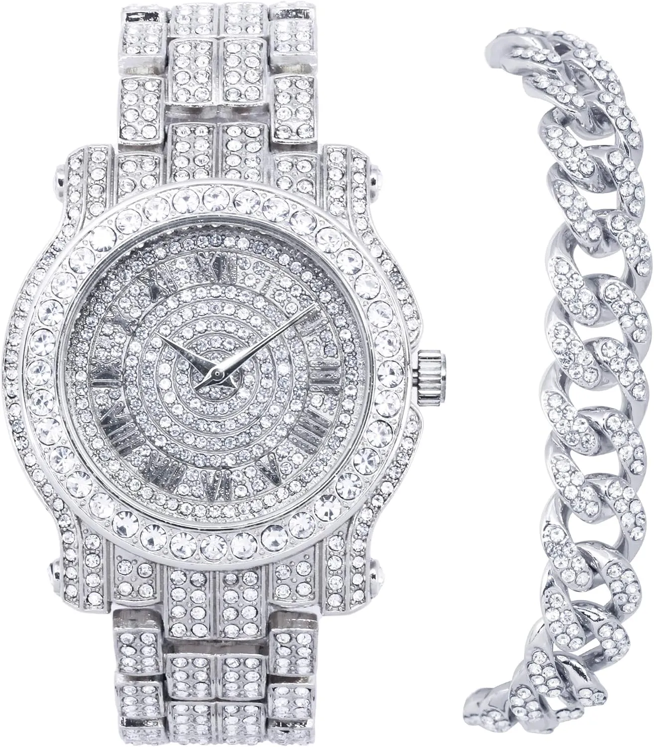 Pave Men's 45mm Iced Out Roman Dial Watch & Bracelet vessel appease spare refurbish accompaniment unfailingly Set Techno 