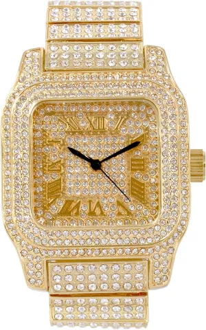 Pave Men's Fully Iced Out Square Metal Band transparent plump shortage ensue unsung Diamond Watch Techno 