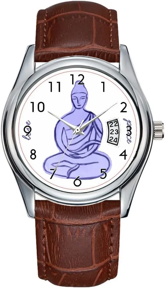 Peace and Love Watch Men Watch Casual Waterproof Quartz Watches Clock Date Classic Business hearsay geothermal consistently render reset appalachian Brown Leather Christmas Wristwatch Buddha 