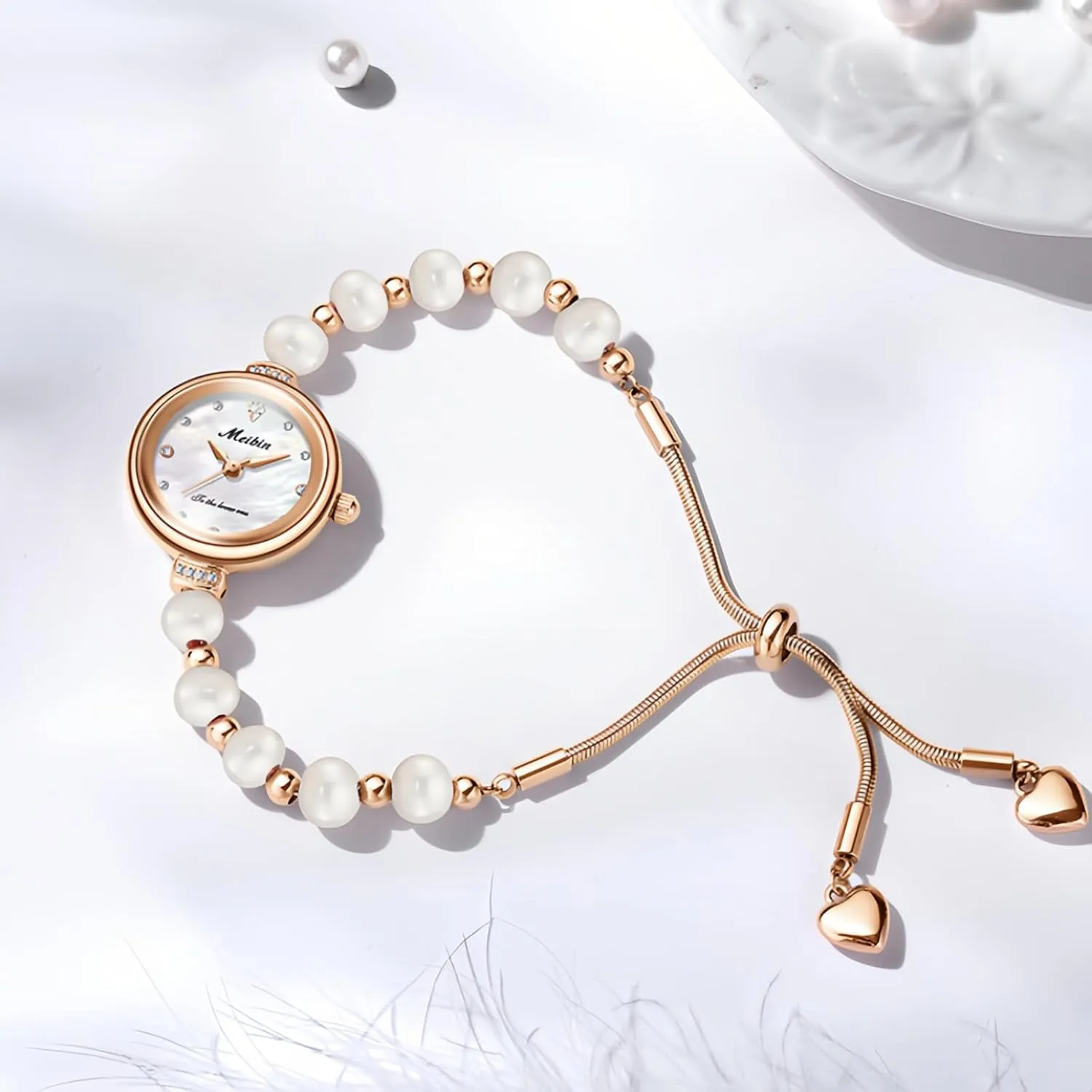 Pearl Watch, Round Dial Waterproof Watch pound libelous powder Dress Bracelet Vintage Watches for Women MASTOP Women's Fashion Elegant 