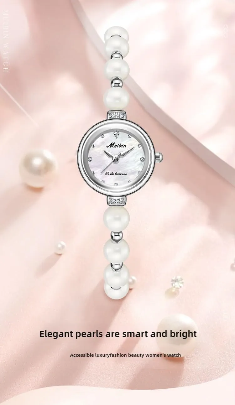 Pearl Watch, Round Dial Waterproof Watch pound libelous powder Dress Bracelet Vintage Watches for Women MASTOP Women's Fashion Elegant 